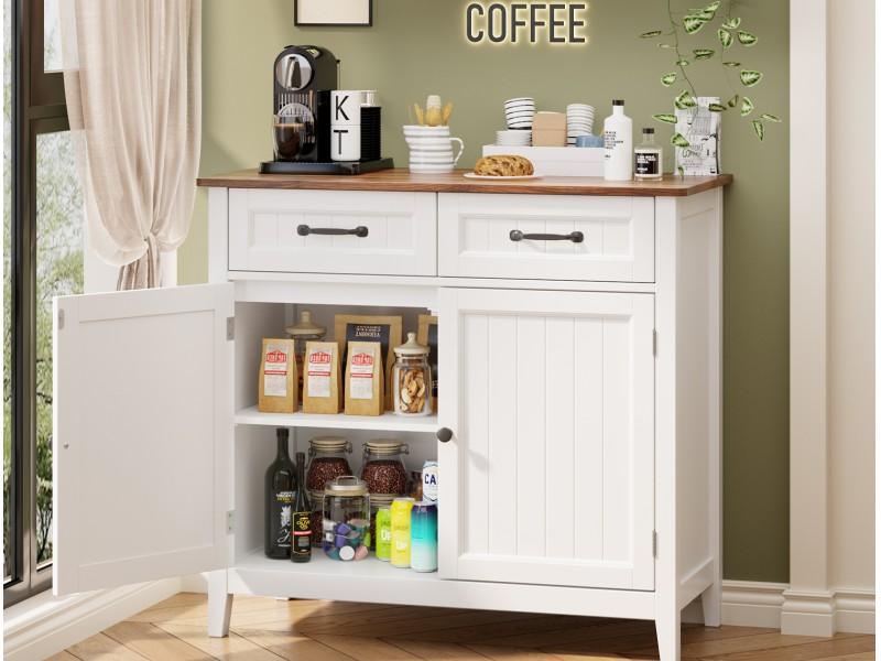 Gizoon Kitchen Sideboard Buffet Cabinet, 32'' H Large Kitchen Storage Island and Adjustable Shelf, Modern Coffee Bar Console Cabinet for Dining Room, Bathroom, Entryway, Retro