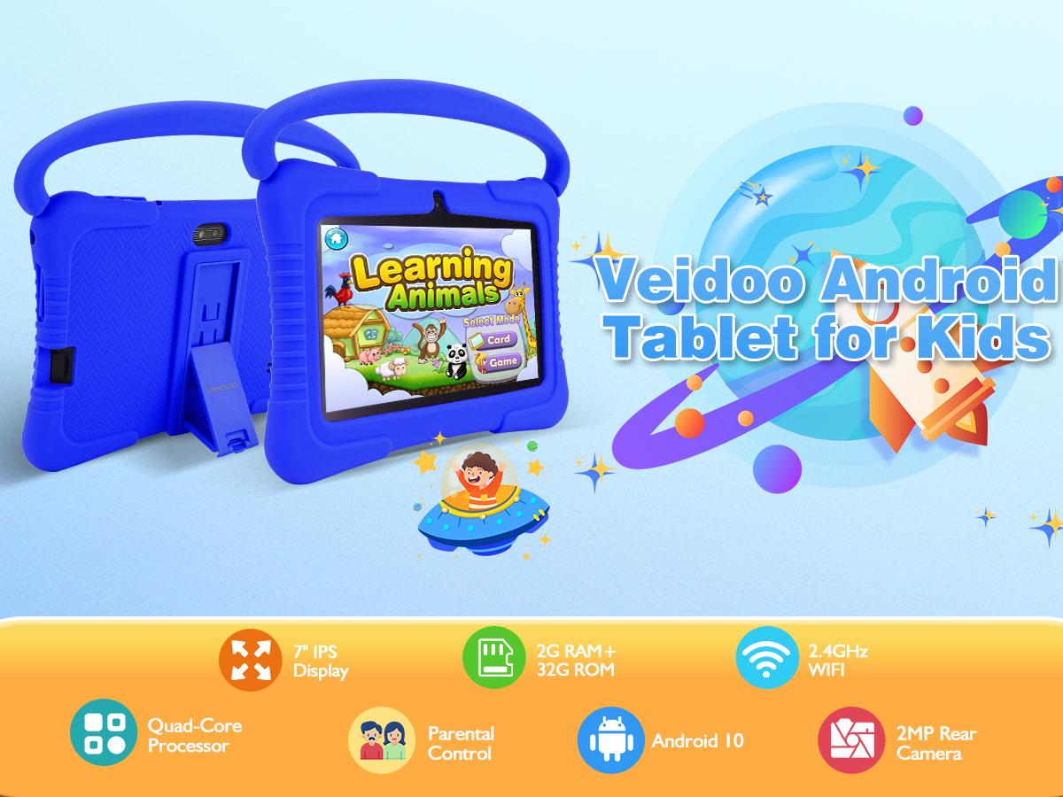 Veidoo Good Gift 7 inch Kids Tablet 32GB Android PC with Pre-Installed Educational Apps Fun Animal Themes for Boys Girls