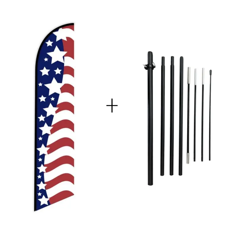 American Glory 11ft Polyester Feather Banner Flag - Stars and Stripes, US Pride Letter Banner Festive Option, Replacement Outdoor Swooper for Businesses, Events (With Pole)