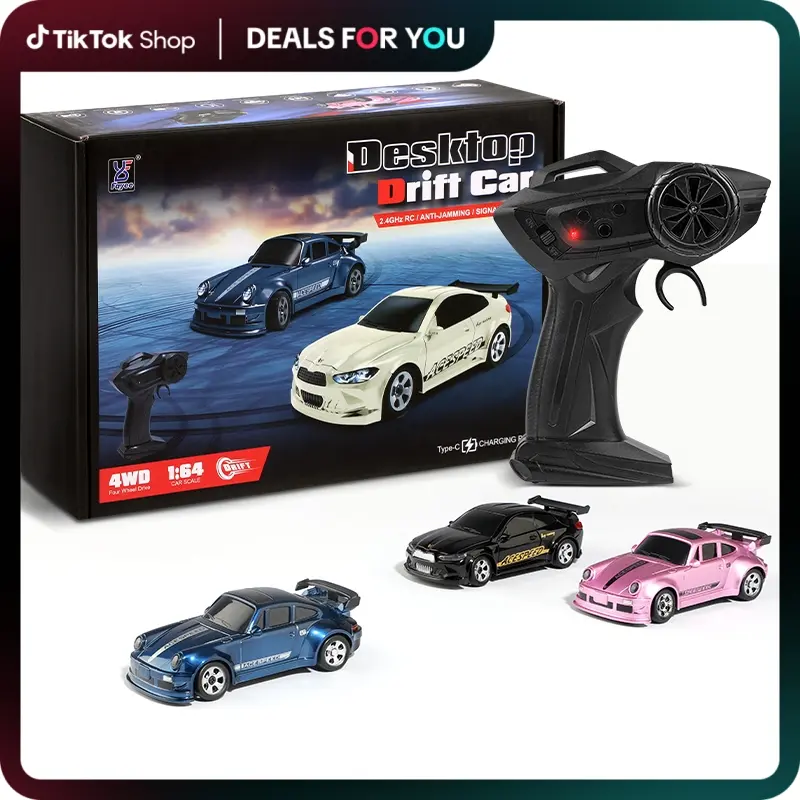 Hotfree 1/64 Mini RC Drift Car, 4WD High-Speed Full-Proportional Remote Control Sports Car with Steering Servo, LED Lights, USB Rechargeable, Desktop Entertainment Toy, Fun Birthday Christmas Gift for Kids Boys Portable Exquisite Details #backtoschool