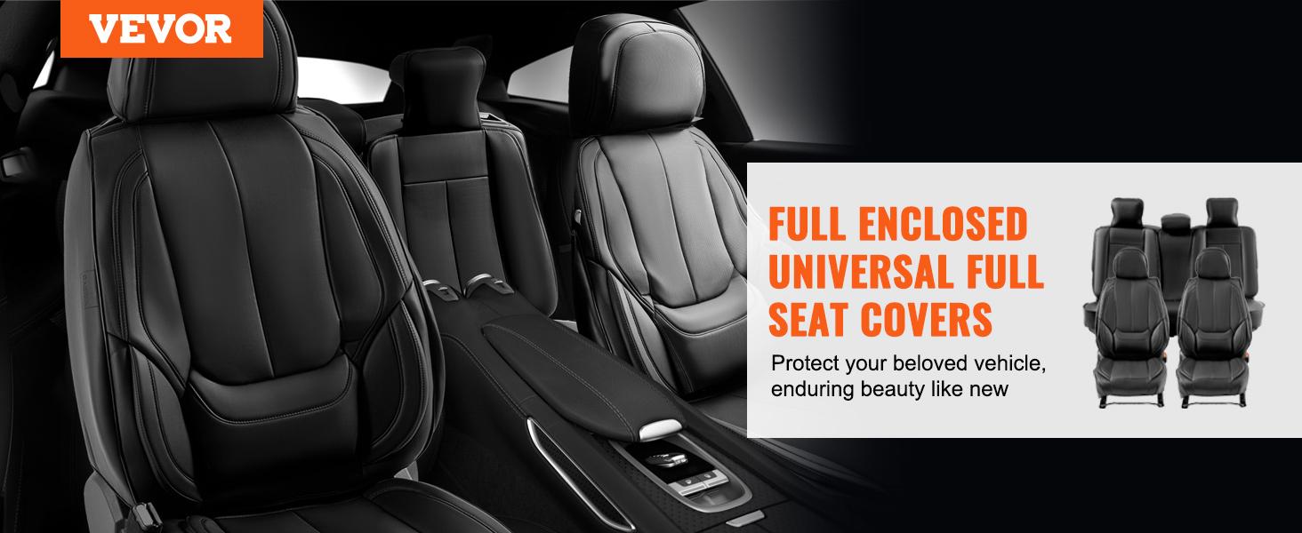 VEVOR Seat Covers, TikTokShopBlackFriday, Universal Car Seat Covers Full Set Seats, Front and Rear Seat, 13pcs Faux Leather Seat Cover, Full Enclosed Design, Detachable Headrest and Airbag Compatible, for Most Car SUV Truck
