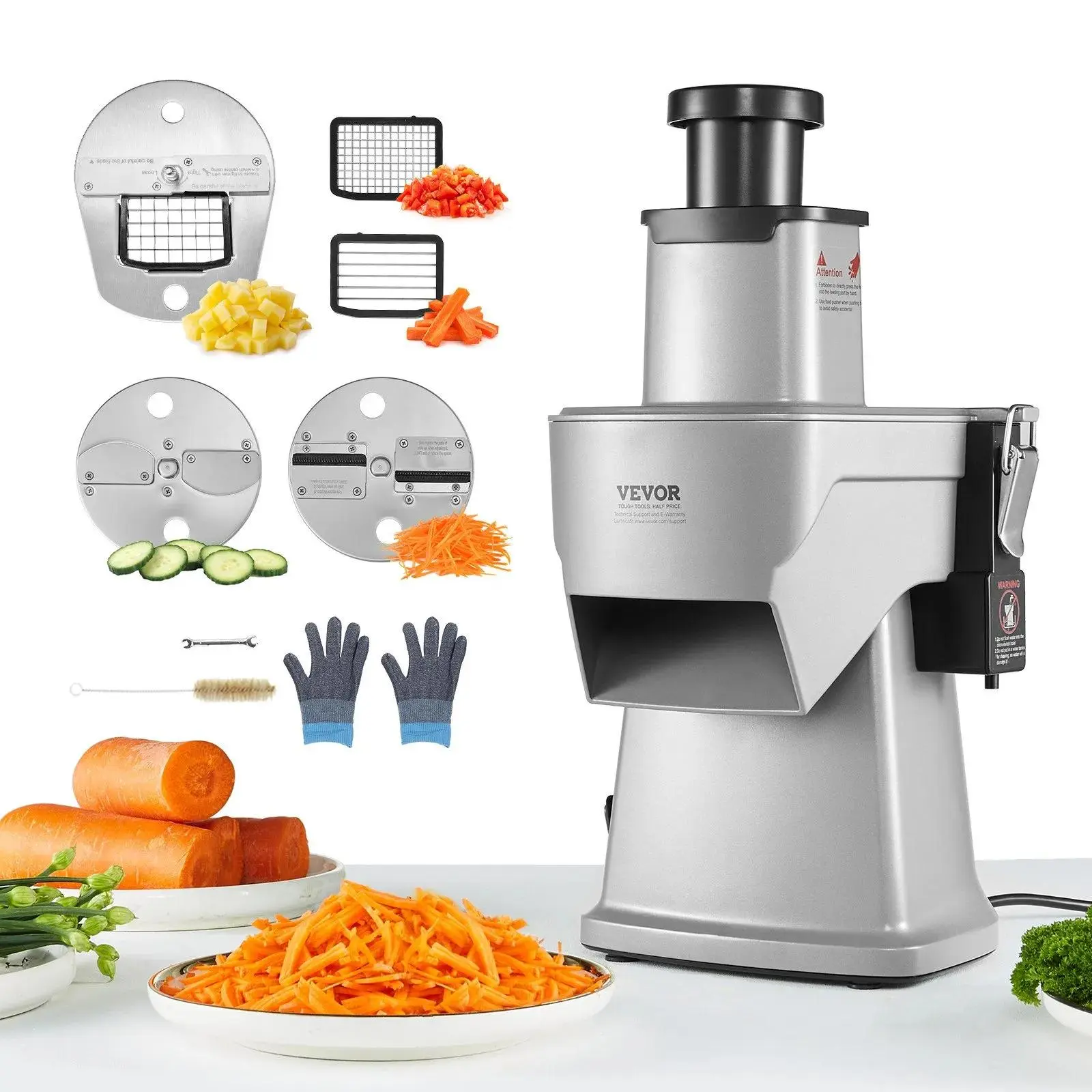 【Summerfinds】VEVOR Electric Vegetable Slicer,  4 in 1 Multifunctional Food Cutter, 200W Vegetable Chopper for Slicing Shredding Dicing and Slitting, with Cut-Resistant Gloves, for Commercial and Home Use