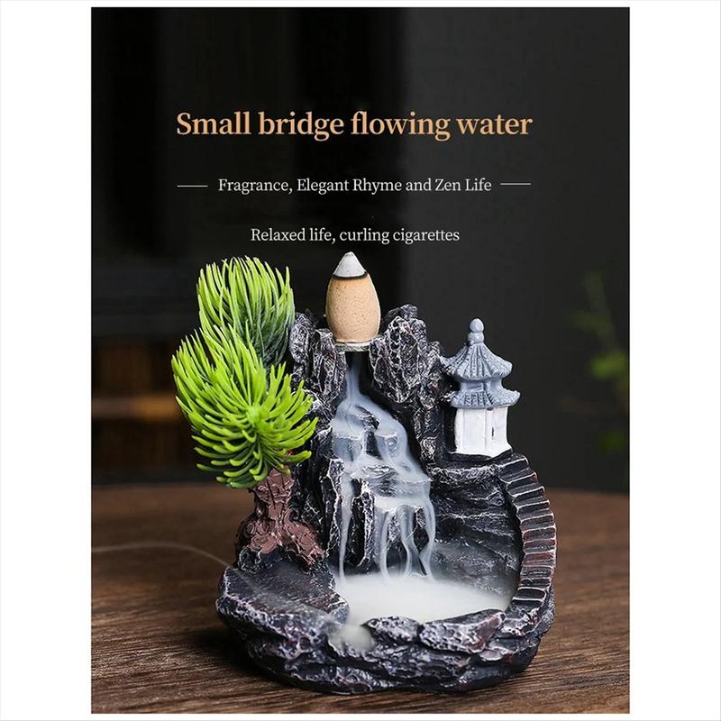 High Mountain Flowing Waterfall Backflow Incense Burner Home Fragrance Diffuser Incense Burner Decoration,E