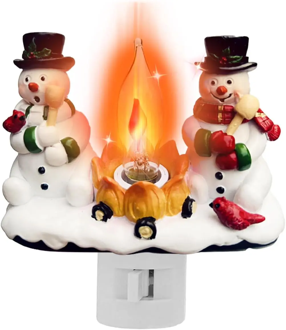 4-in (10.2 cm) Resin Rotating Plug Animated Snowman Decorative Light - Christmas Indoor Decorative Light with Flame Flicker Effect, Lamp Decor for Children's Rooms, Hallways, Decorative Atmosphere Lighting, Animated Snowman Decorative Lights