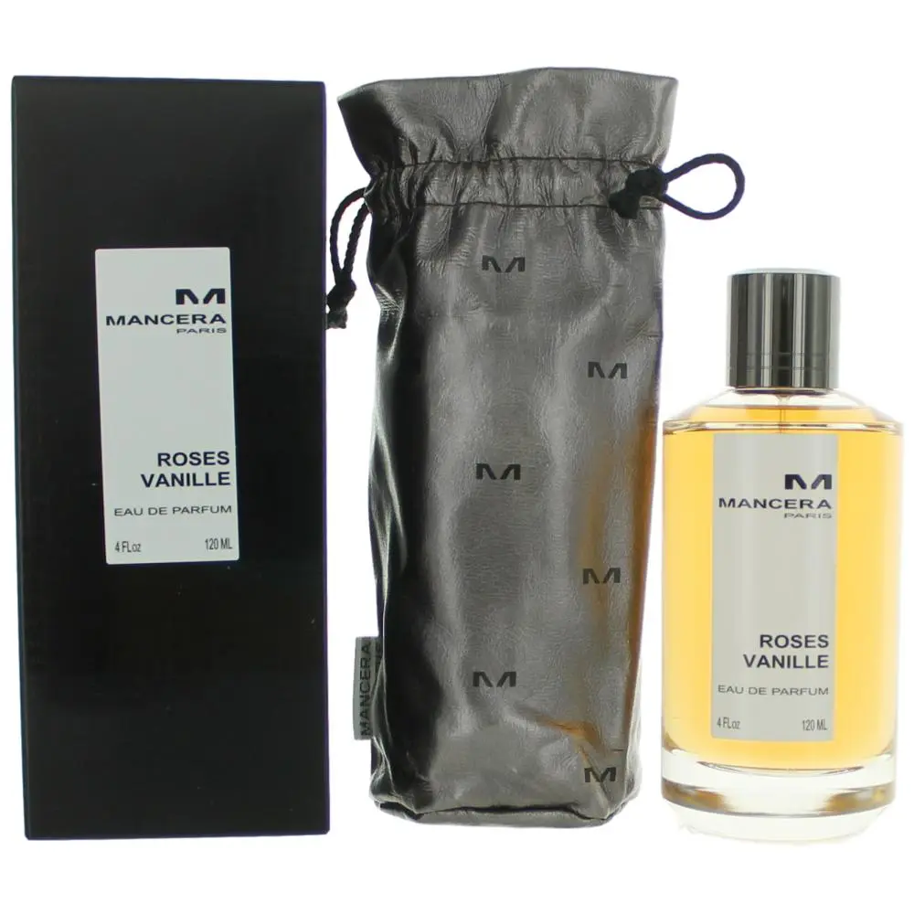 Mancera Roses Vanille Eau de Parfum Spray, 4 fl oz, Perfumes for Women, Luxury Packaging Gift Set with Box and Drawstring Bag, Set Box Bag