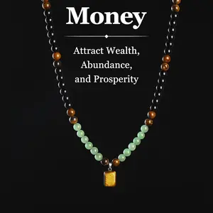 Money Necklaces for Women Money Attraction Wealth Necklace Feng Shui Luck Protection Necklace Crystal Jade Beaded Necklaces Spiritual Birthday Jewelry Gifts for Men and Women Friends