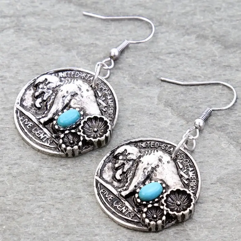 Western Buffalo Coin, dangle earring Western Buffalo Coin, dangle earring