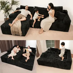 【2 Packages shipping】Homrelexa Modular Sectional Cloud Sofa, L-Shaped Corduroy Couch with Dual-Layer Cooling Foam, Pet-Friendly Sleeper Sofa Bed, 1400lbs Capacity, 10-Second Setup for Home/Office/Apartment