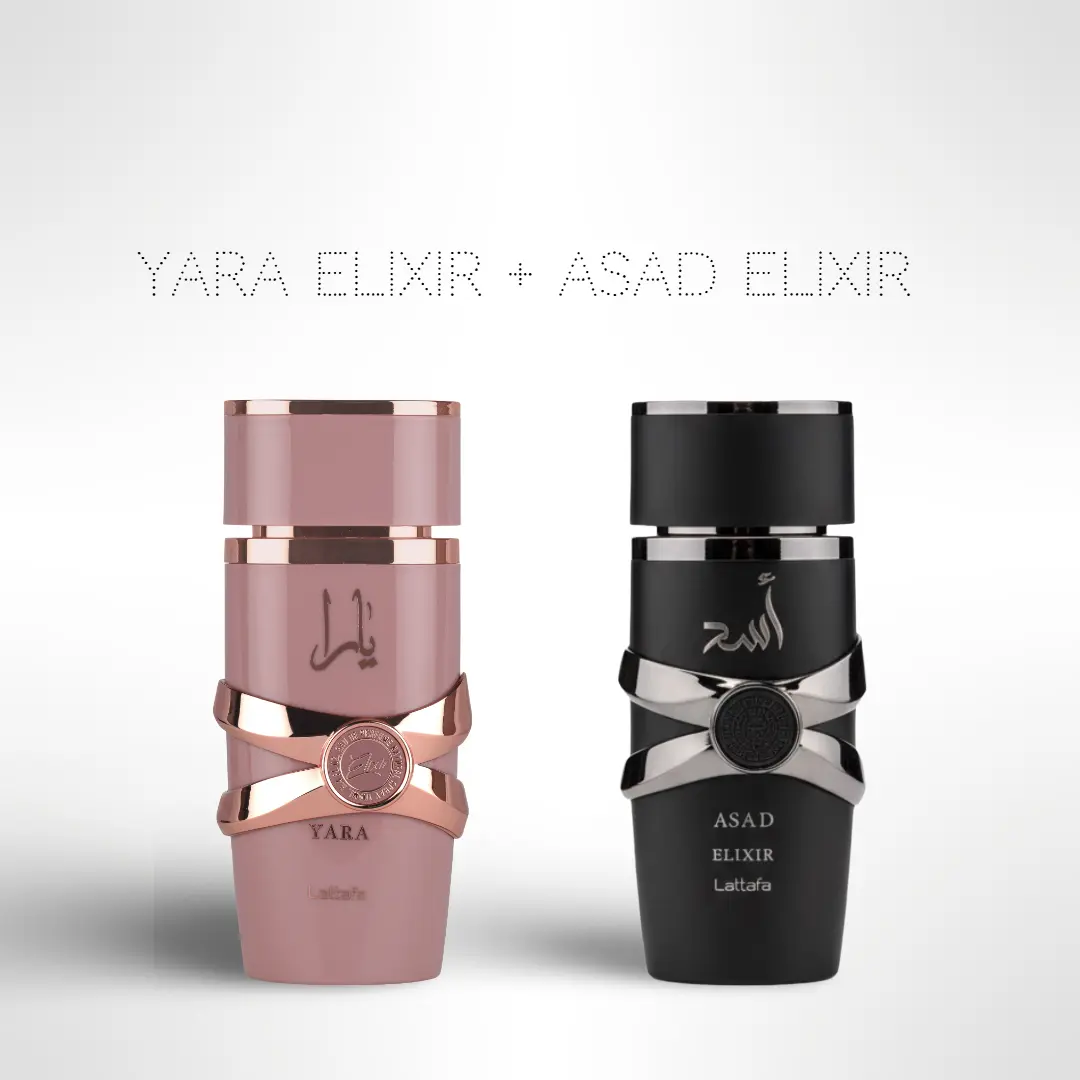Yara Elixir + Asad Elixir by Lattafa – Fragrance Gift Bundle (100ml / 3.4 oz Each), Amber Vanilla, Caramel Perfumes