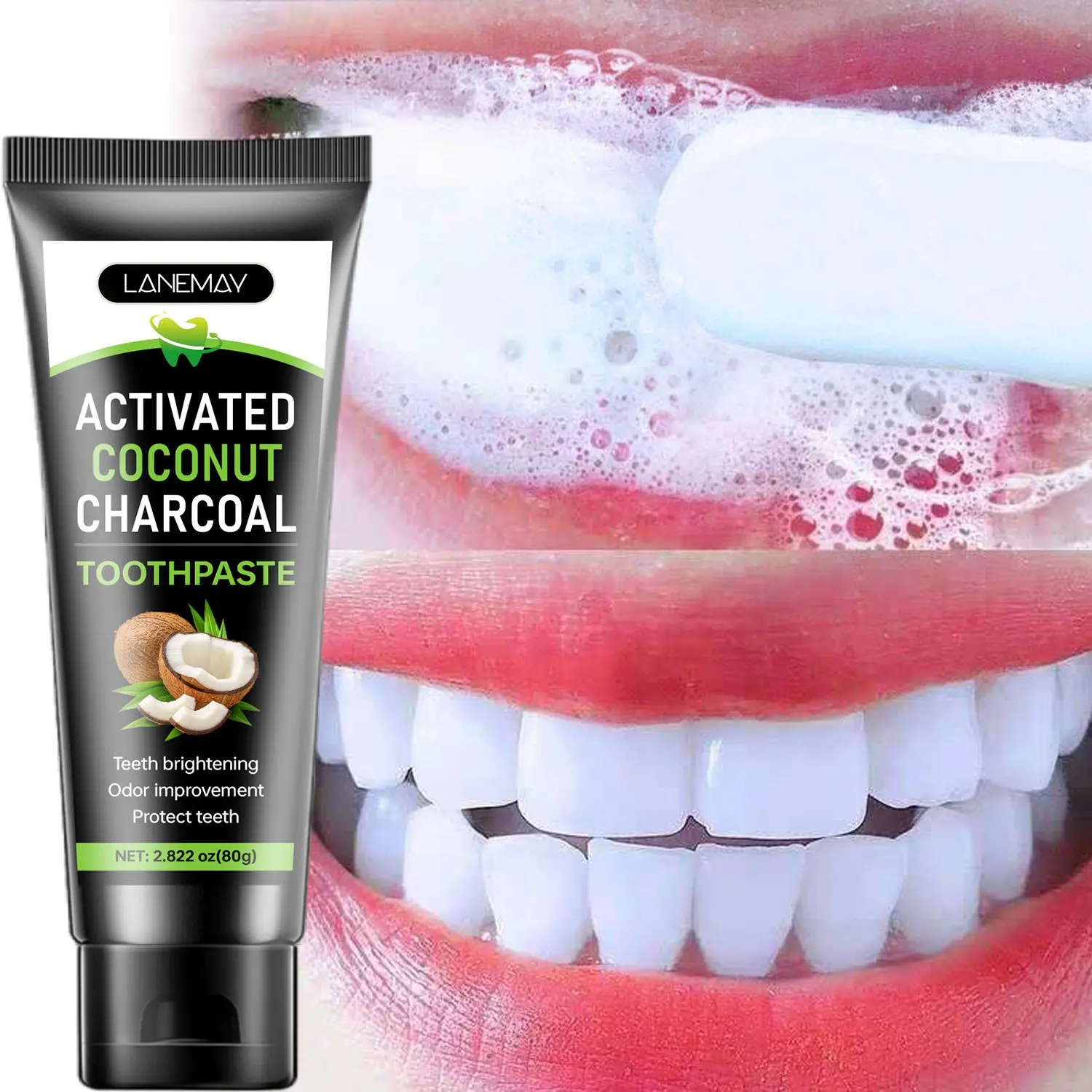 80g Activated Coconut Charcoal Toothpaste - Gently Cleans Teeth Surface, Improves Breath, Supports Daily Oral Hygiene - For Daily Oral Care