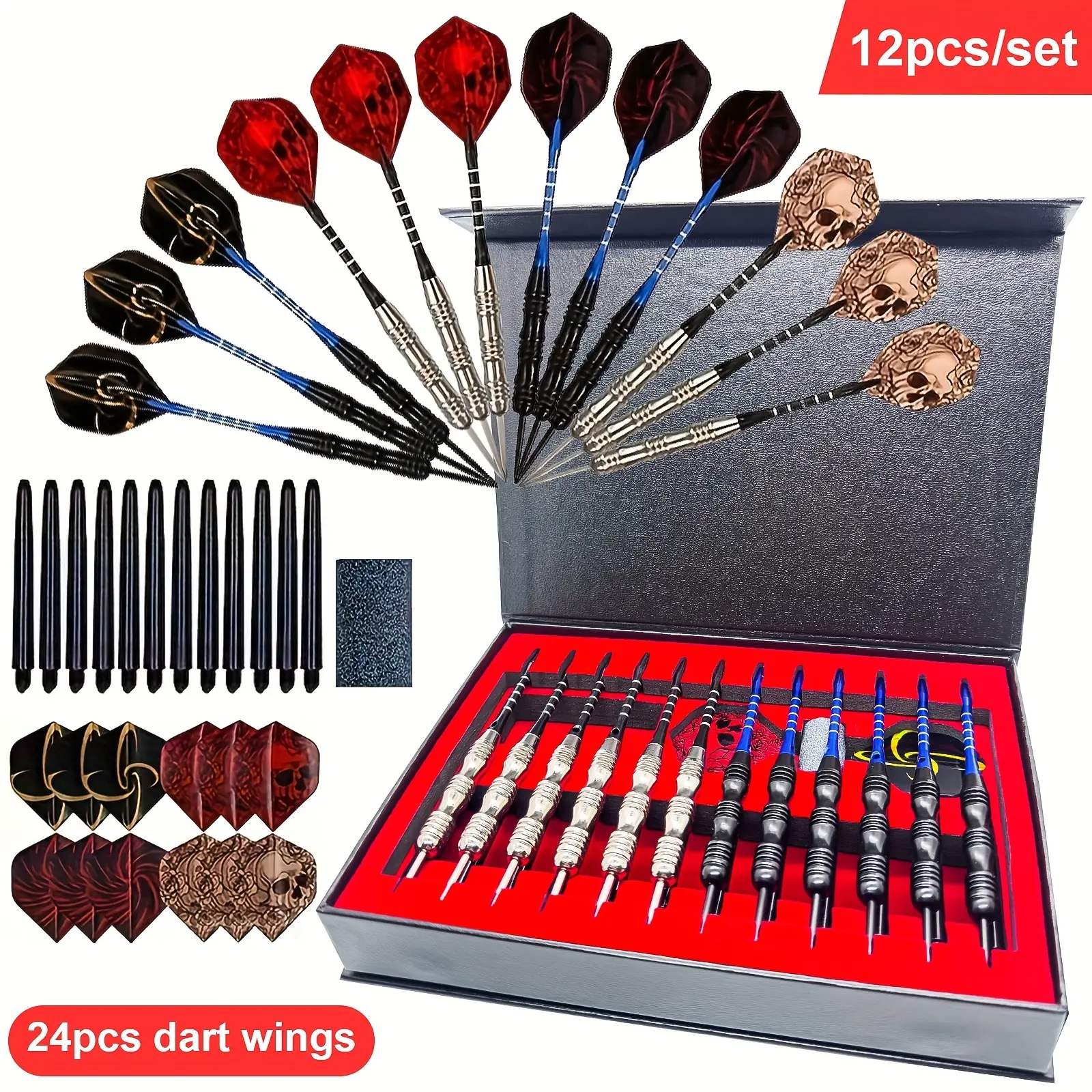 12-Piece Darts Set of Professional Metal Small Arrowheads Gift Set - Sport - Darts Tips - Aluminum shafts and PET fletching - perfect for training and tournaments! Darts Gear Dart Pins