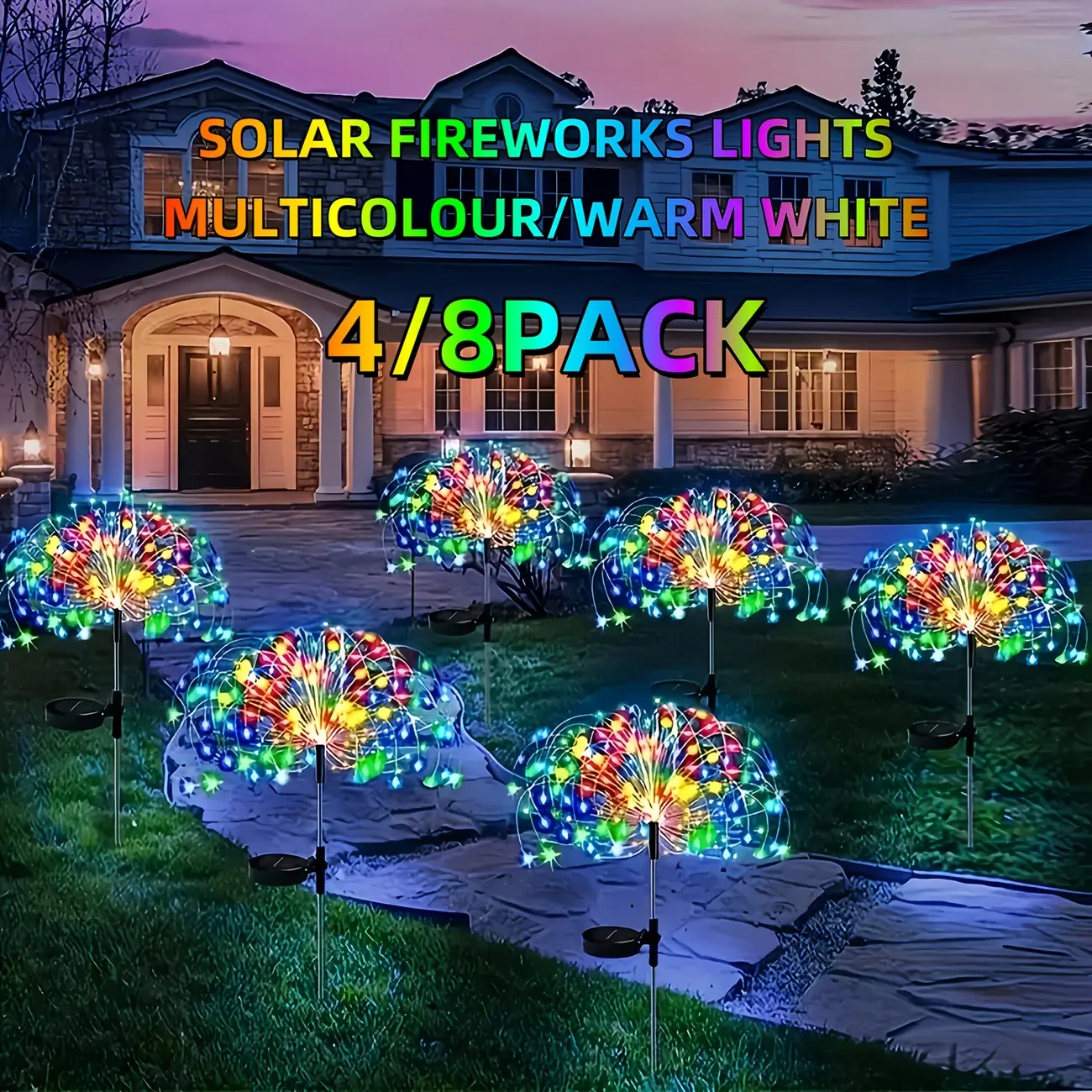 8/4 outdoor solar lights -640/480/320/240 LED outdoor fireworks lights, 8 lighting modes, outdoor waterproof, suitable for DIY holiday decoration in Christmas, courtyard, wedding, garden | Outdoor solar lights, LED lights, solar outdoor lights