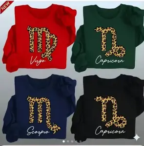 All 12 Leopard Zodiac Symbol Sweatshirt - Astrology Sign Icon with Script Name, Feminine Horoscope Graphic Style, Birthday Zodiac Gift for Women
