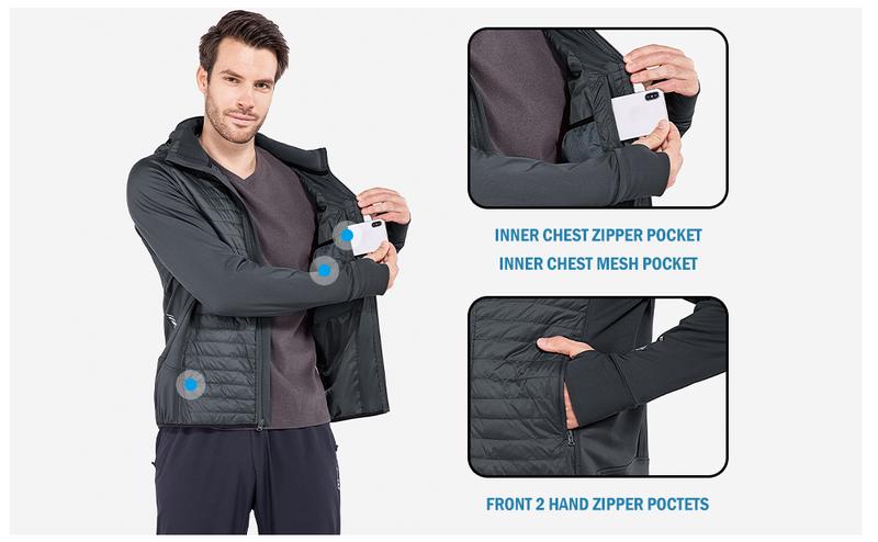 baleaf Men's Lightweight Warm Puffer Jacket Winter Down Jacket Thermal Hybrid Hiking Coat Water Resistant Packable Fabric Menswear