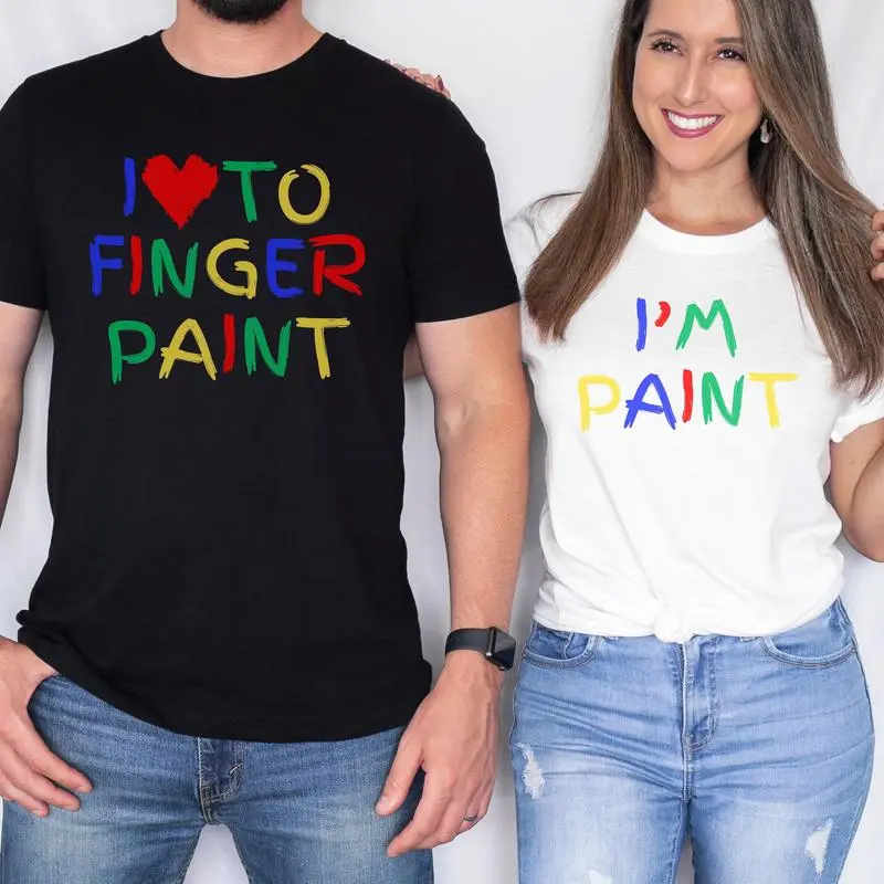 Graphic Tee Funny Couples Matching Shirts, I Love To Finger Paint I'm Paint, Funny Husband Wife Shirts, Valentine Matching Couple Shirts, Matching Tees - AH
