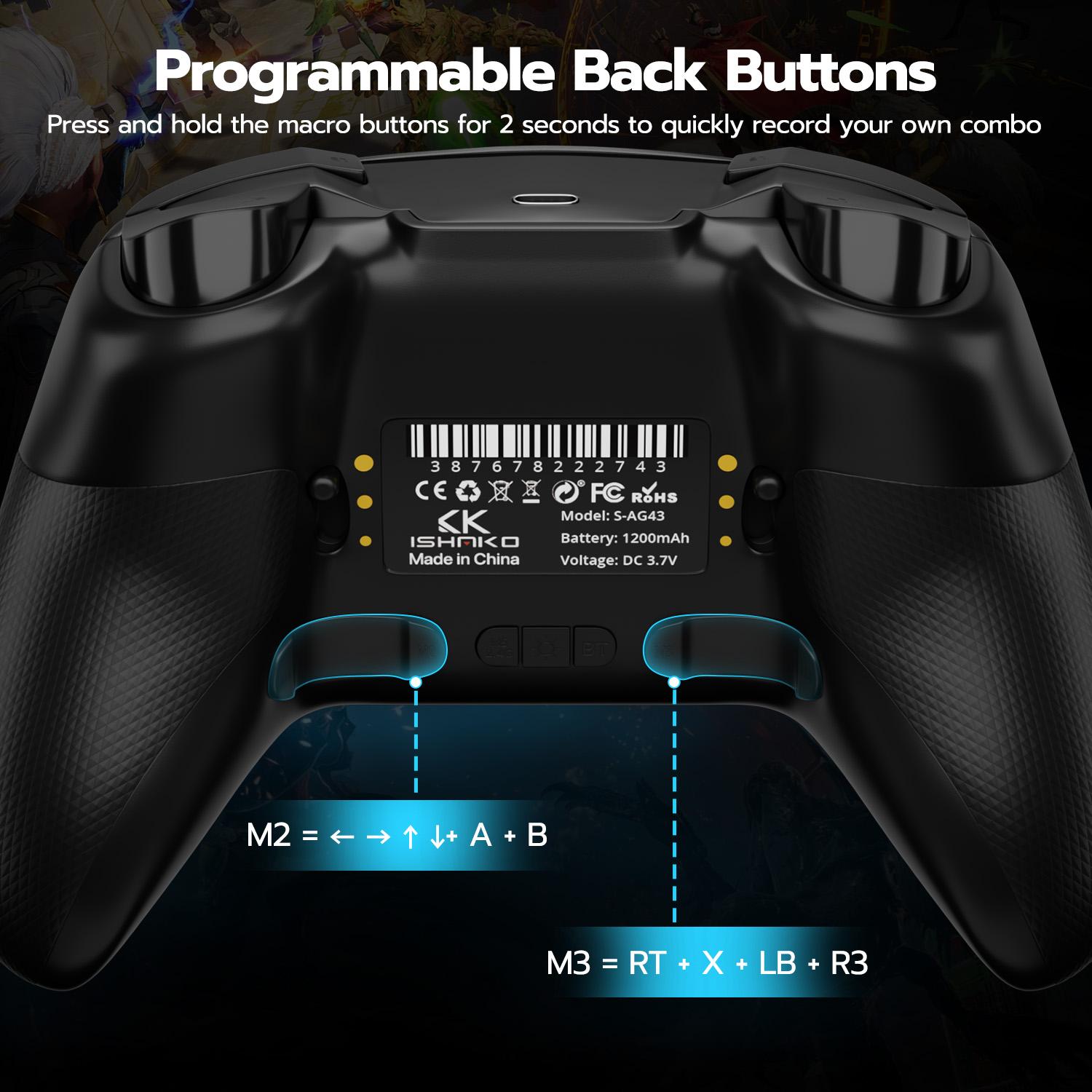 Wireless Game Controller With RGB Backlit, 3 Way Lock Hall Trigger, Hall Joytick, 1000Hz Polling Rate, No Stick Drift, 6-Axis Gyro, 4 Custom Macro, Adjustable Turbo/Vibration, Multi-Platform, Compatible with PC/Switch/Steam/Android/iOS, AG43