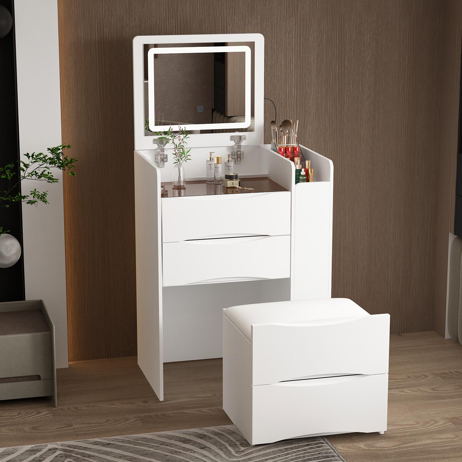FUFU&GAGA 4 Types Makeup Vanity Desk with 3-Lights Mirror and Drawers for Makeup Equipped with Stool