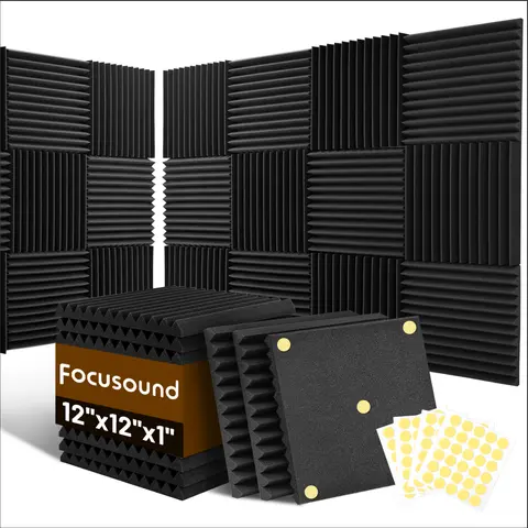 Acoustic Foam Panels 1" x 12" x 12" Sound Proof Foam Panles Soundproofing Noise Cancelling Wedge Panels for Home Office Recoding Studio with Double-Side Adhesive,techvibes