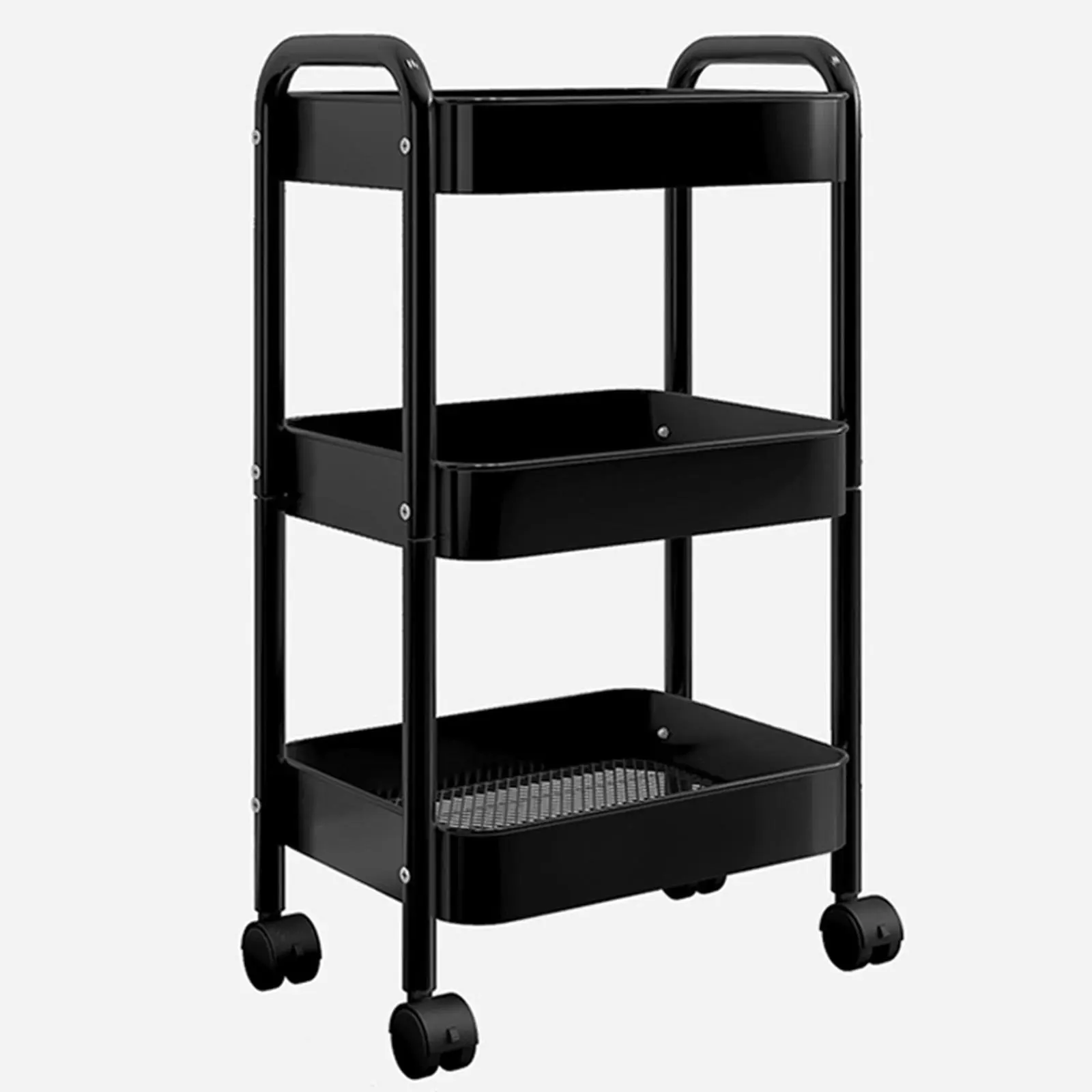 3-Tier Heavy-Duty Carbon Steel Rolling Universal Utility Cart, 55LBS/Shelf Vertical Storage Rack Racks with 360° Wheels Utility Carts for Home Kitchen & Living Room Organization
