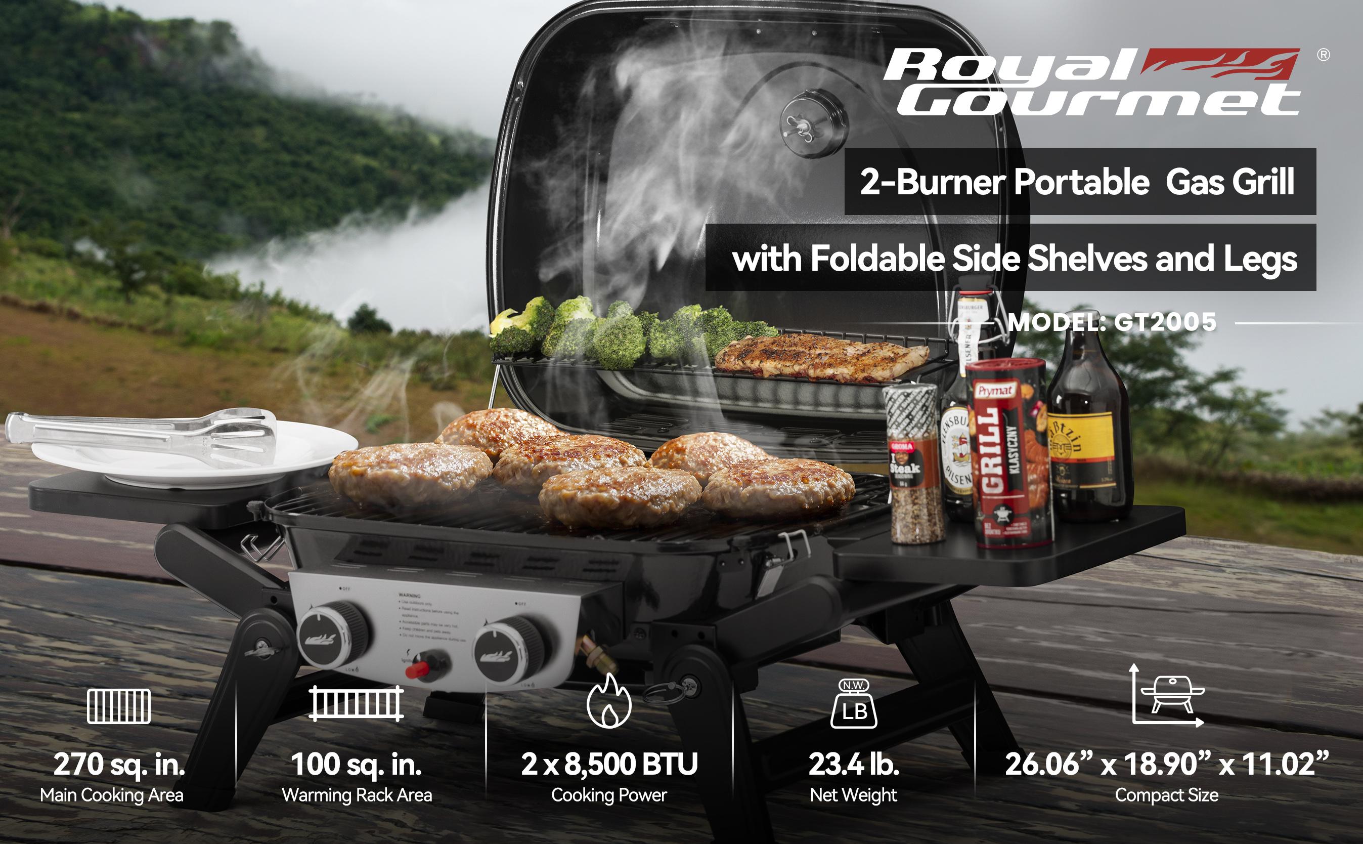 Royal Gourmet 2-Burner Portable Propane Gas Grill, Tabletop Gas Grill for Outdoor Cooking & Grilling with Foldable Side Tables barbecuegrill