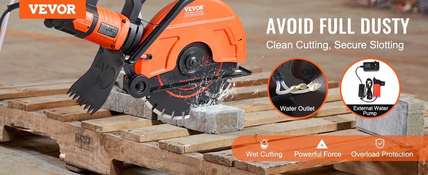 VEVOR Electric Concrete Saw, 16 in, 3200 W 15 A Motor Circular Saw Cutter with Max. 6 in Adjustable Cutting Depth, Wet Disk Saw Cutter Includes Water Line, Pump and Blade, for Stone, Brick Construction VEVOR Super Brand Day