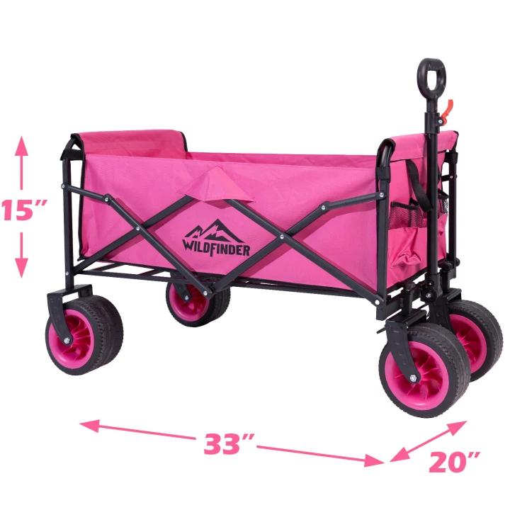 WildFinder Collapsible Folding Heavy Duty Utility Wagon for Outdoor Sports, 330 LBS Weight Capacity, Camping, Garden, and Shopping, 33x20x15 inches, Pink