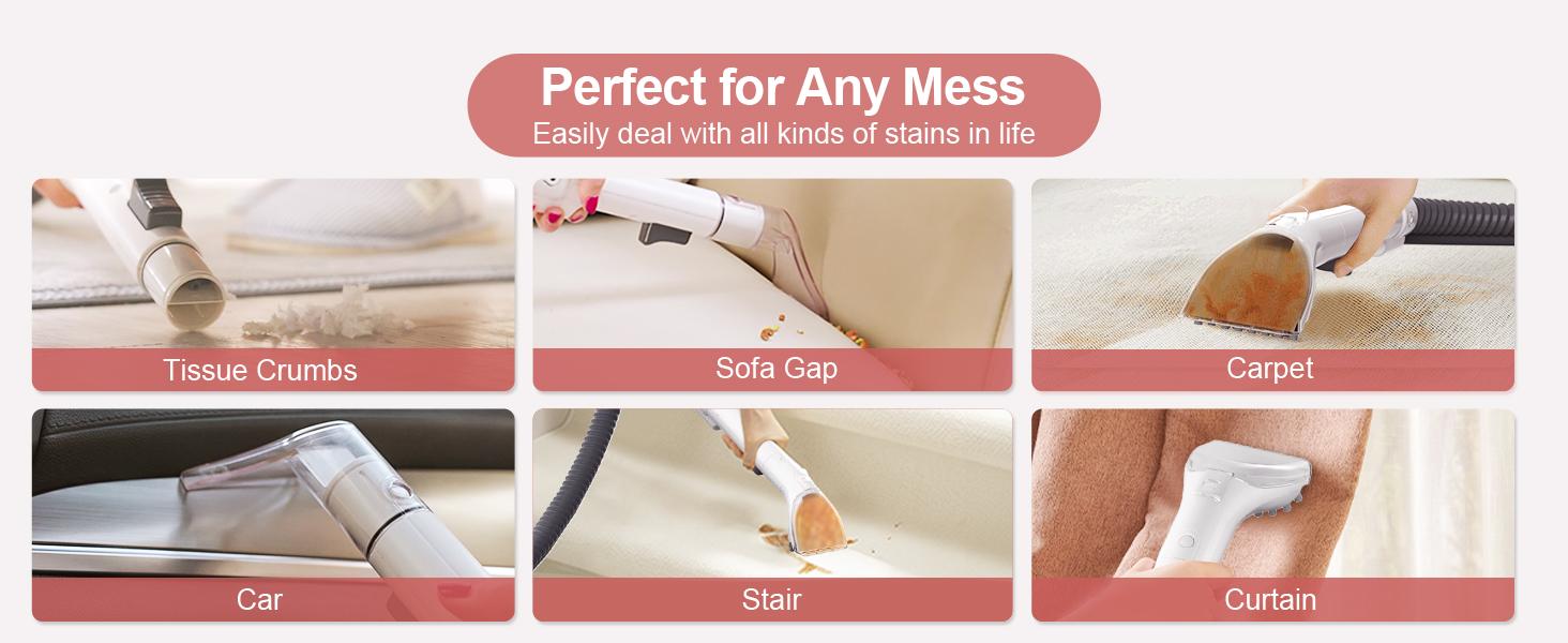 Upholstery Carpet Cleaner, MUJERBAY 12Kpa Portable Spot and Stain Cleaner, Easy Move with Universal Wheels & Handle, 1.18-inch Deep Cleaning Machine for Couch, Stairs, Car and Pet Messes. Red Upholstery Carpet Cleaner, MUJERBAY 12Kpa Portable Spot and Stain Cleaner, Easy Move with Universal Wheels & Handle, 1.18-inch Deep Cleaning Machine for Couch, Stairs, Car and Pet Messes. Red