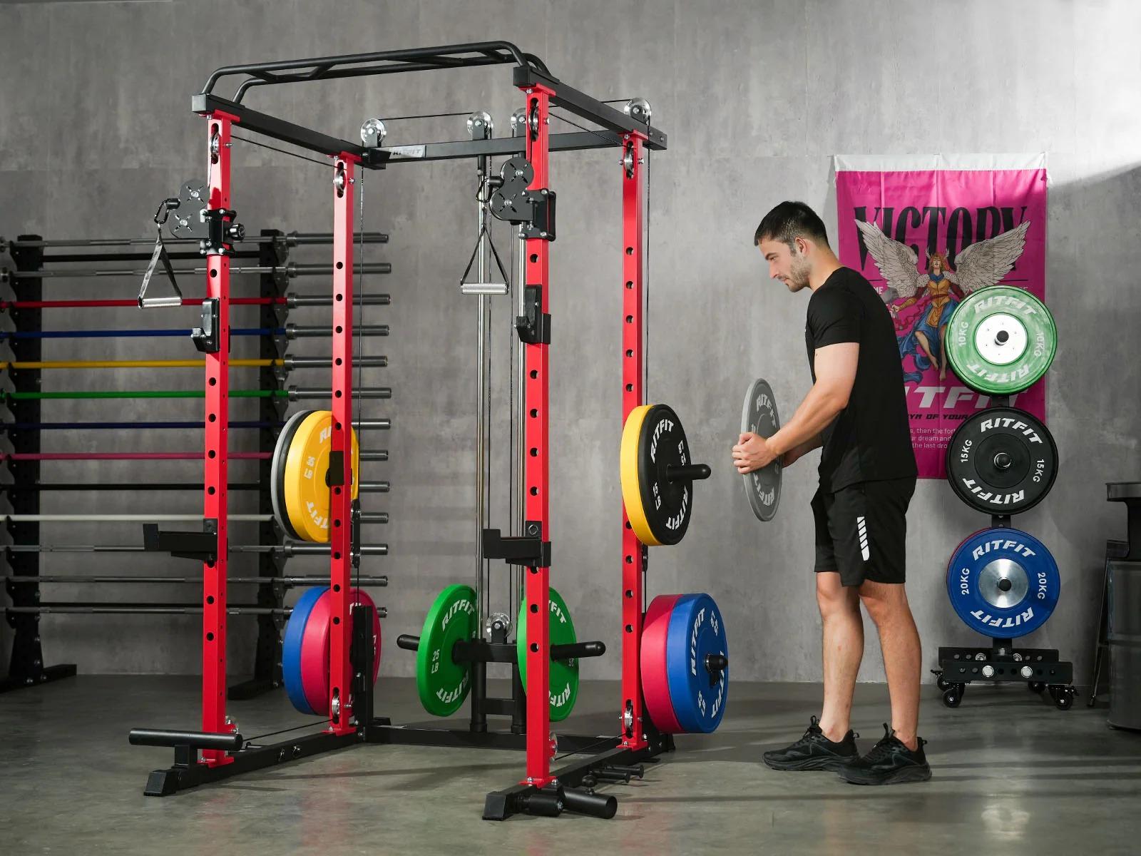 RitFit P3 Power Cage 1200lbs with Smooth Cable System & Aluminum Pulleys Multifunctional Workout Station Home Exercise Machine