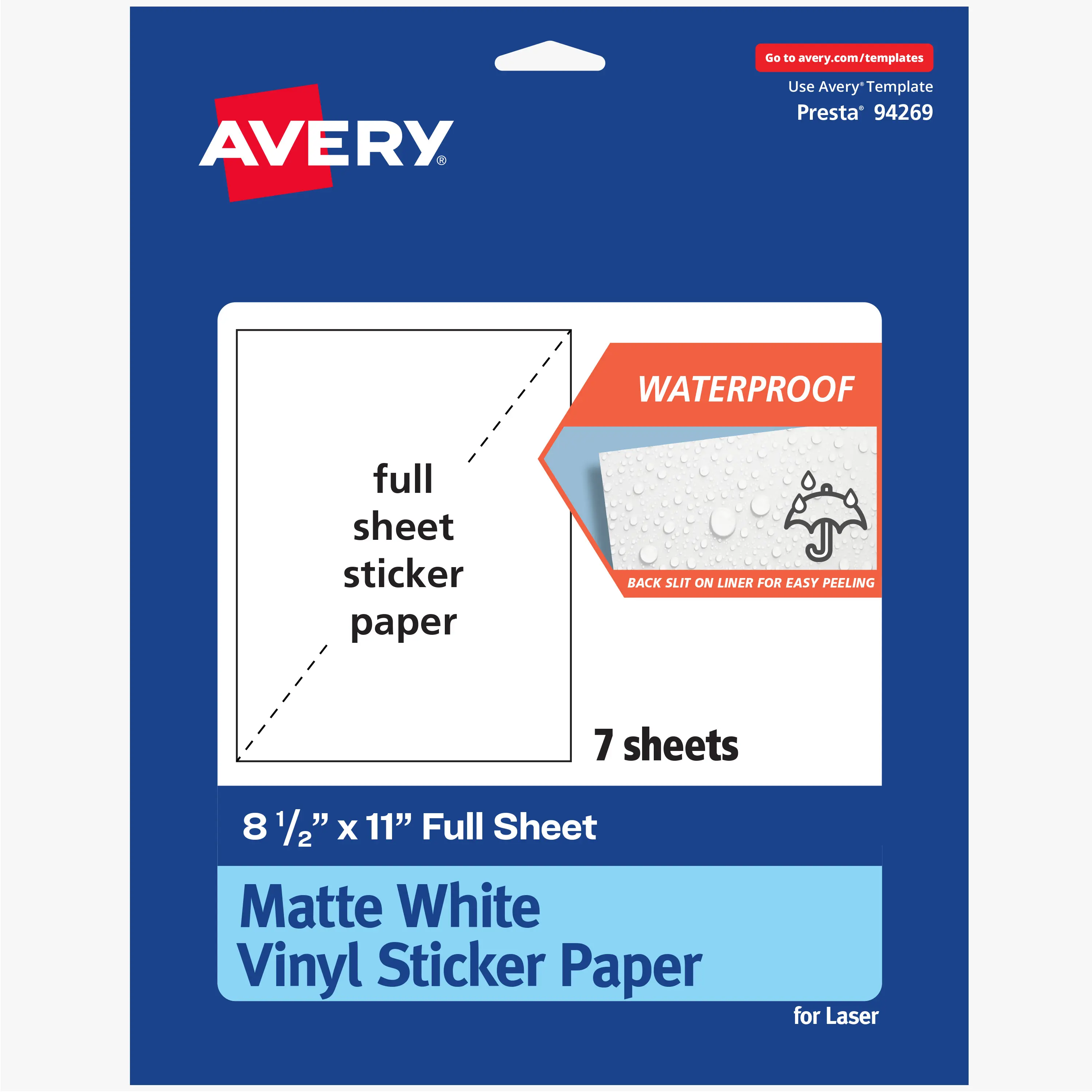 Avery Matte White Vinyl Sticker Sheets, 8.5"x11" Rectangles for Laser Printers, Ideal for Custom Logo Stickers & Branding (Office Labels Supplies)