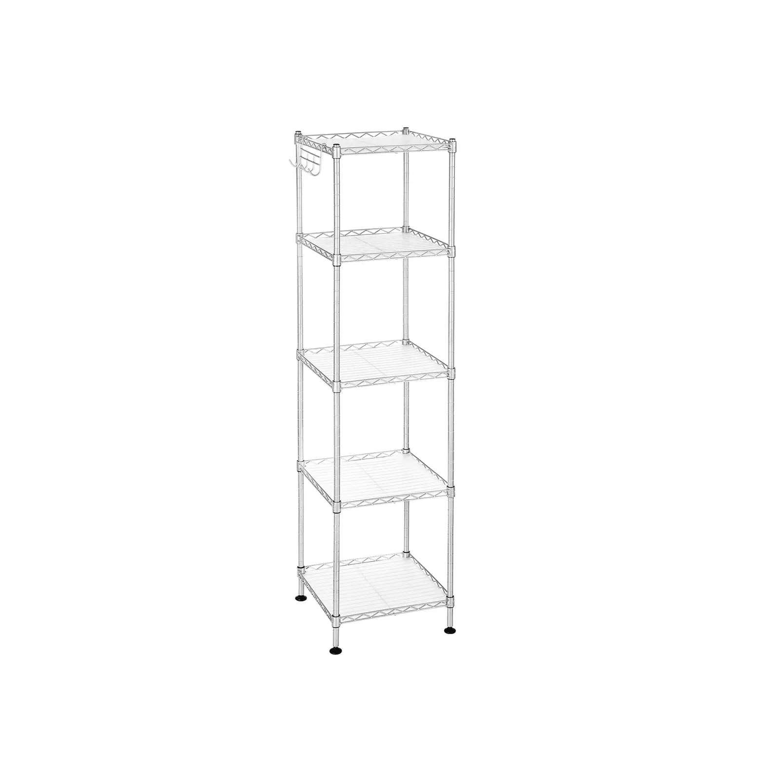 SONGMICS 5-Layer Modern Space-Saving Freestanding Plastic Storage Rack with Adjustable PP Sheets Shelf, Hooks & Organiser for Irregular Items, Bathroom Vanity Counter Solution, Small Room Ideas, Setup Inspo, College Dorm Organization Shelf