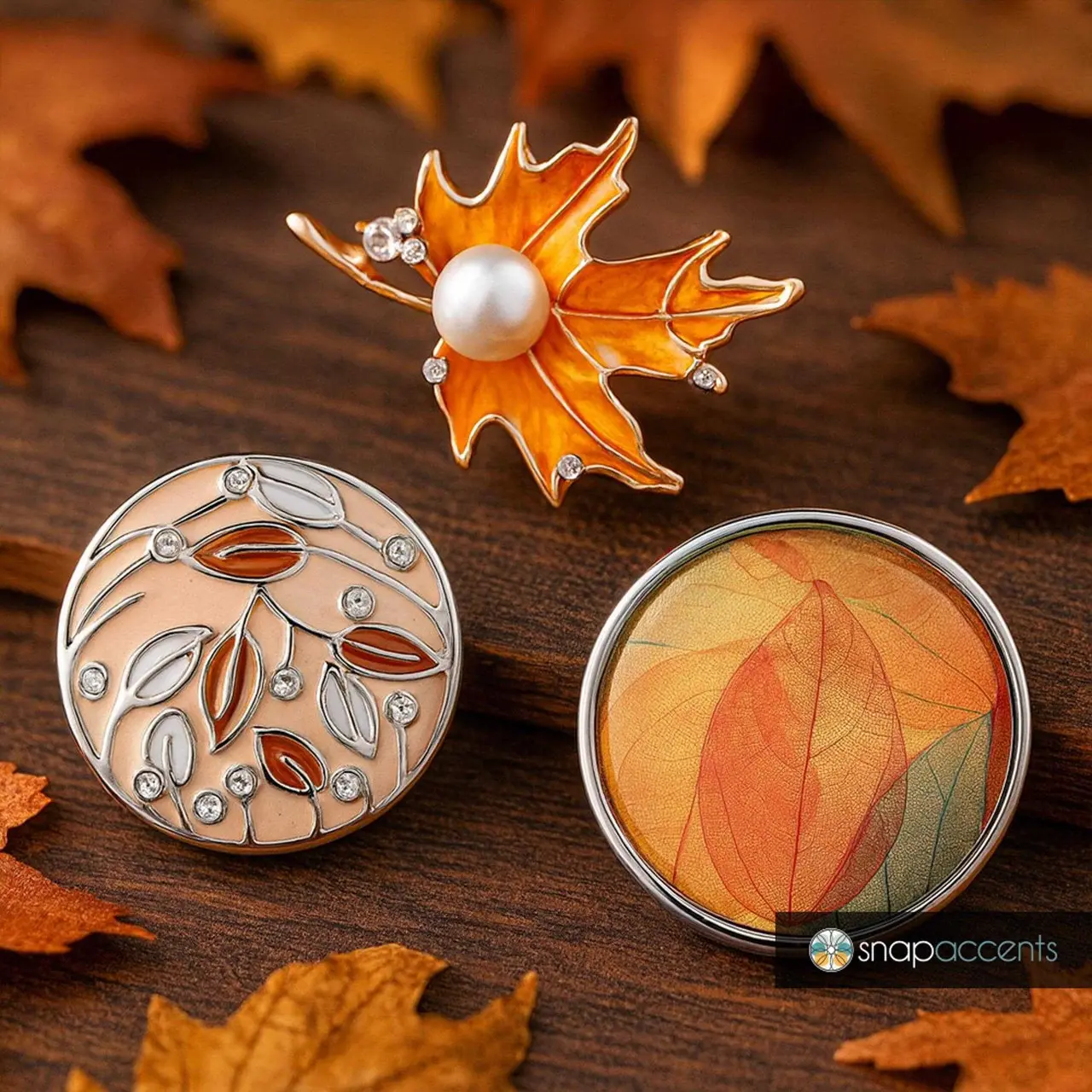 Autumn Snap Jewelry, Fall Leaves Ginger Charm, 18MM Brown Leaf Button, Fits Women's Custom Bracelets, Necklaces, Keychains, Rings