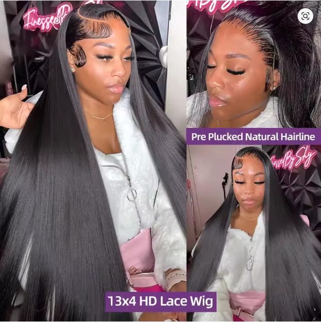 Bling Hair 360 Full Lace Wigs Human Hair Transparent Straight 13x4 Lace Front Wigs For Black Women 180% Density Natural Color Makeup Sponges
