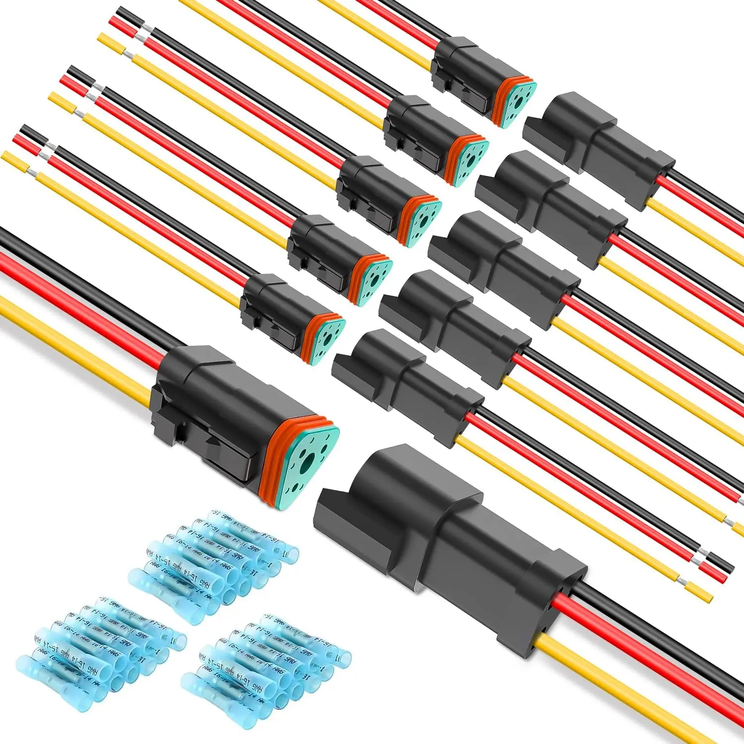 Nilight 3-Pin DT Connectors, 16AWG 6 Kits Male & Female Durable Reliable Waterproof Protective Electrical Plug-and-Play Connectors w/Heat Shrink Butt Terminals for Automotive Cars, Trucks, Marine Boats (Father's Day Gift), Durable Reliable Connectors, Wat