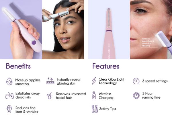 Sonicsmooth Pro+ 2-in-1 Sonic Dermaplaning & Microdermabrasion System with CLEAR GLOW Technology | Includes 16 Dermaplaning Blades + 2 Microdermabrasion Tips | At-Home Facial Exfoliation & Peach Fuzz Removal | Dermatologist Approved, Sensitive-Skin Safe