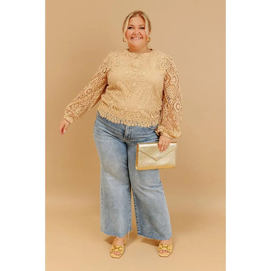 It's In The Details Crochet Top in Beige Curves