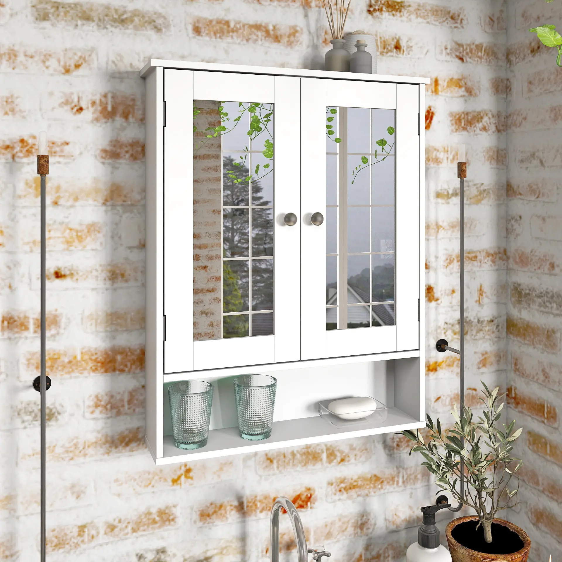 Bathroom mirror cabinet with double-sided mirror, bathroom medicine cabinet, wall-mounted storage cabinet with adjustable shelves, classic style wall-mounted cabinet, suitable for bathroom, living room and kitchen