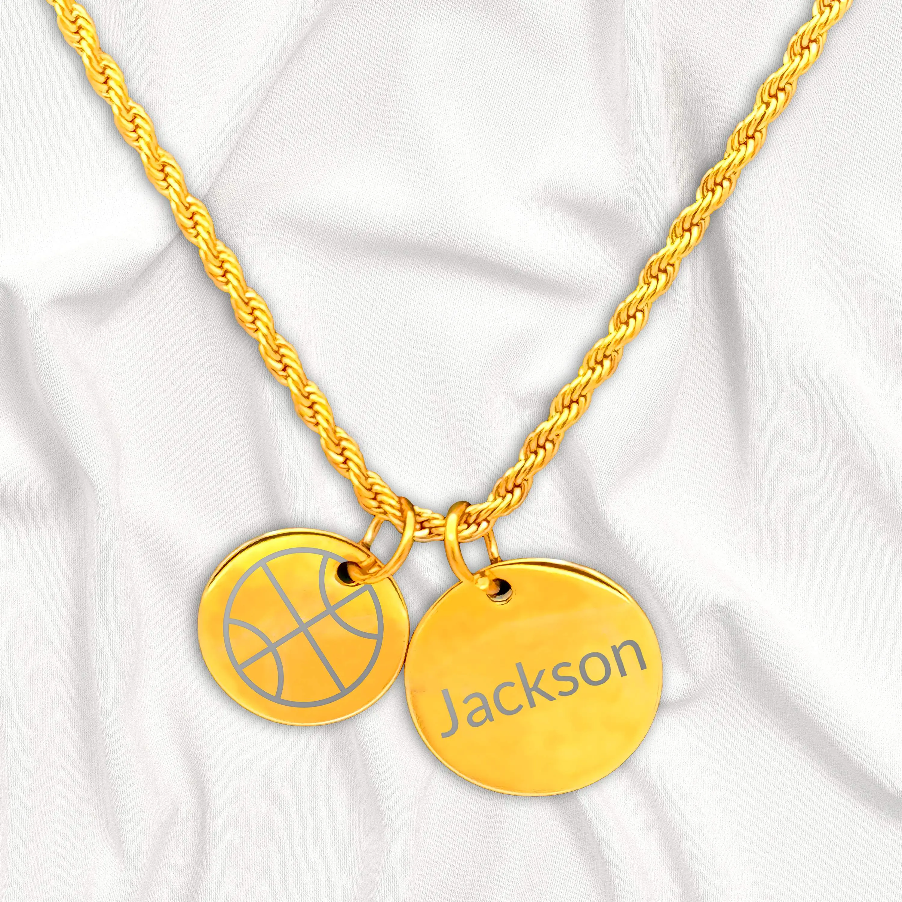 Personalized Gold Two Charm Basketball Necklace 18K Gold Plated PVD Stainless Steel 18-20 Inch Chain Customizable Name Gift