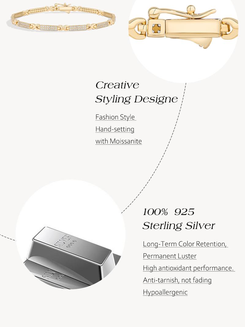 ATTAGEMS Luxury D VVS1 Color Lab-Created Moissanite Bracelet for Women Waterproof Original s925 Sterling Silver Sparkling Wedding Party Fine Jewelry B054