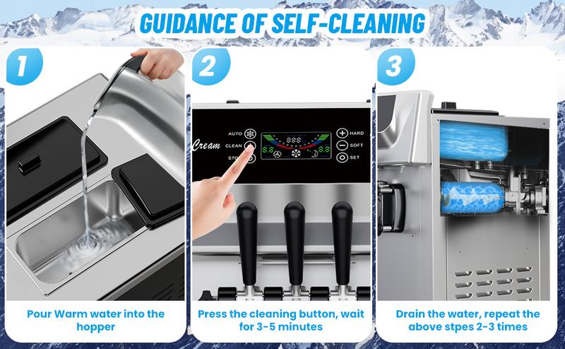 【GARVEE】Commercial Soft Ice Cream Machine 3 Flavors Clean Led Panel Perfect for Restaurants Snack Bar Supermarkets 2200W