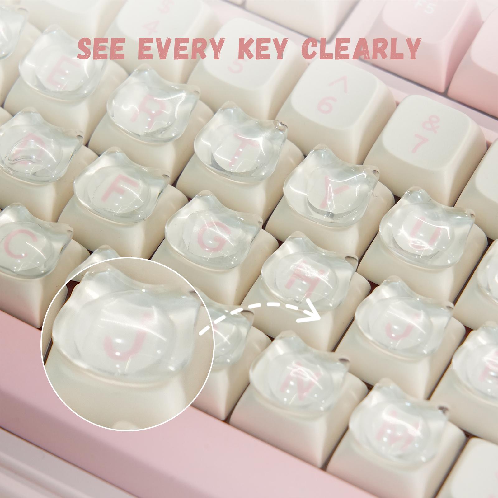 AULA Cat-Shaped Clear Glass Typing Stickers for Long Nails Fully Transparent Sticker Compatible with Desktop Laptop Keyboard & Button Booster Set 30pcs Gaming Keyboard Accessories Nail-Friendly Design
