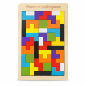 Wooden Tetris Puzzle Brain Teaser Toy for Kids & Adults – Montessori Educational Building Blocks Intelligence Puzzle Game Colorful Wooden Blocks