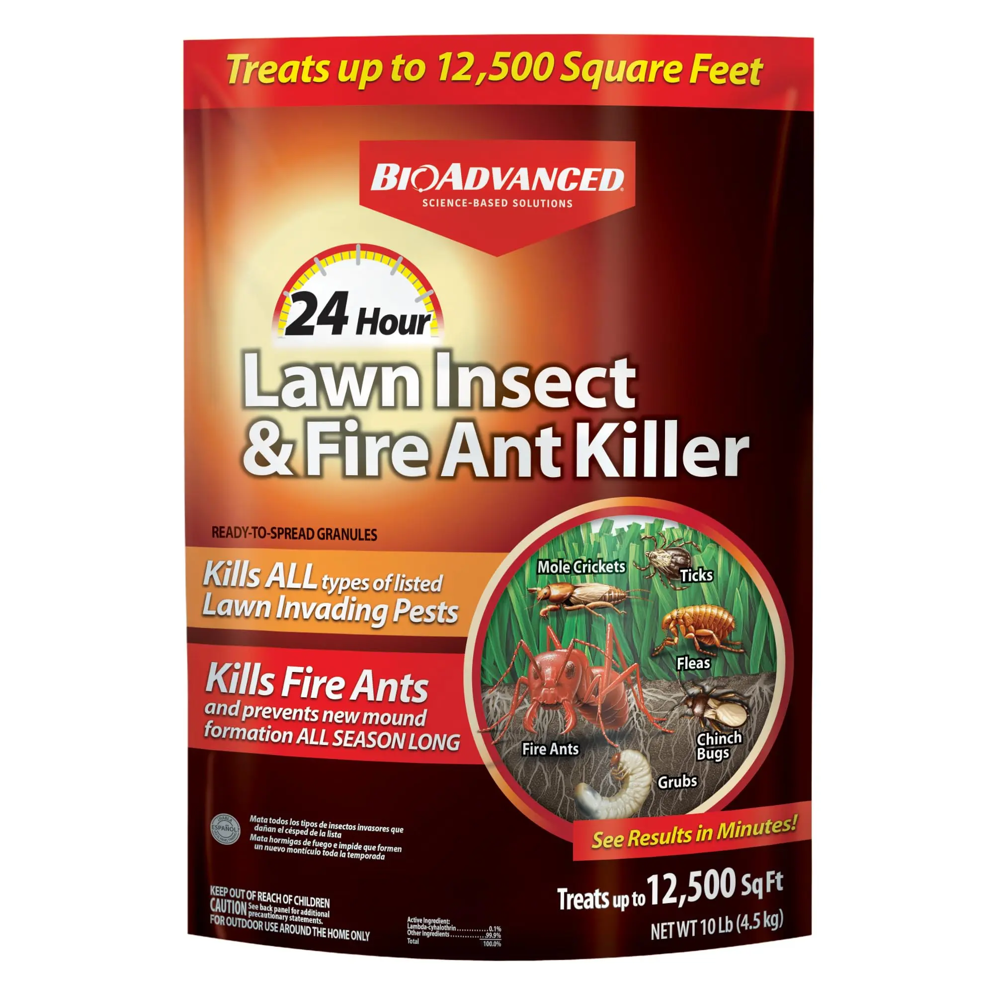10 lb Broad-Spectrum Lambda-Cyhalothrin 0.1% Residential Insect Control Granules, Ready-to-Use Fast-Acting Outdoor Pest Killer for Ticks, Lawn Areas, Fire Ant Mounds, Season-Long Control, Covers Up to 12,500 Sq Ft