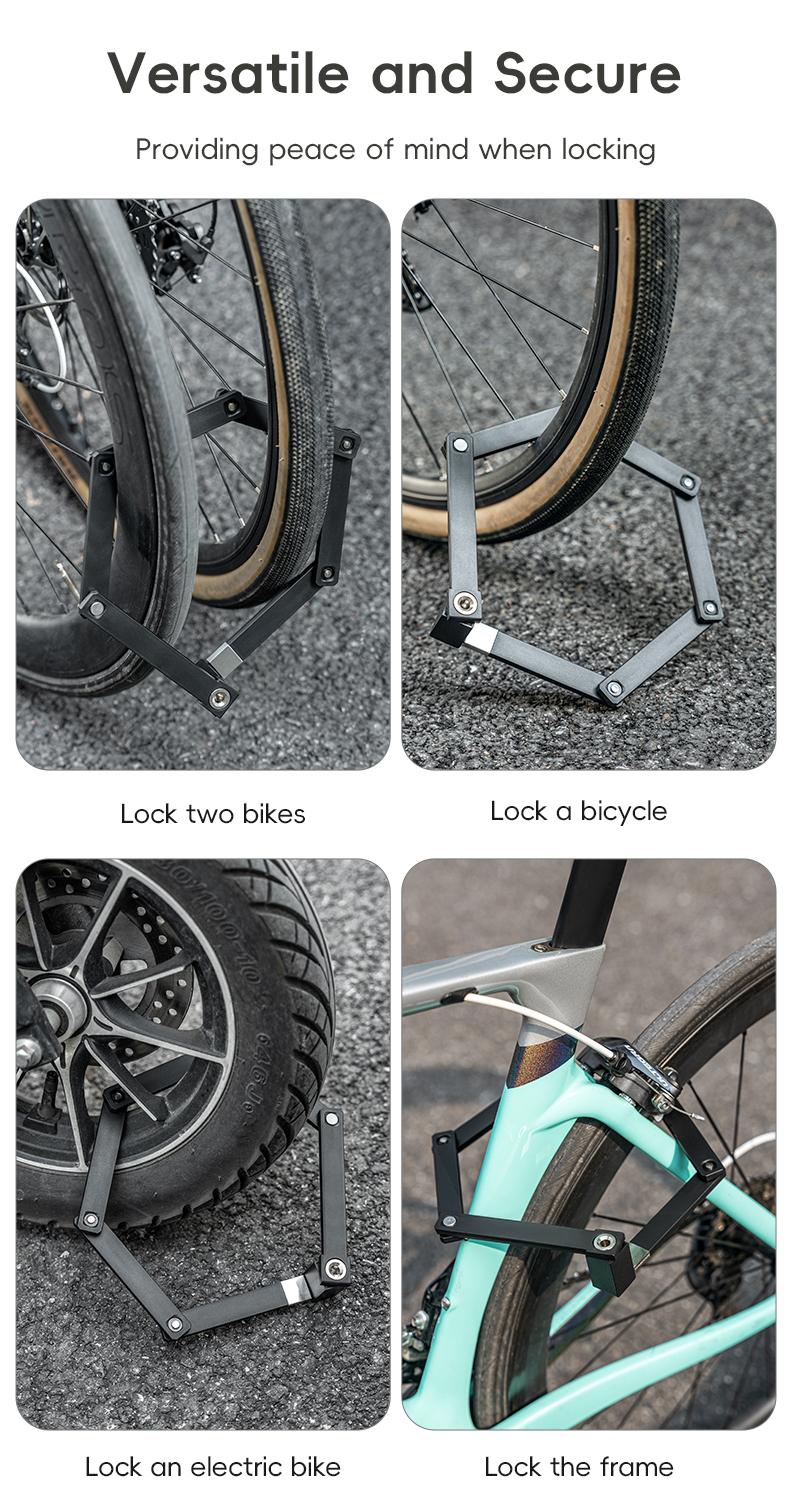 ROCKBROS Folding Bike Lock, Bicycle Lock Heavy Duty Anti Theft, Bike Locks with Mounting Bracket, Durable Alloy Scooter Lock,67 cm/26 inches