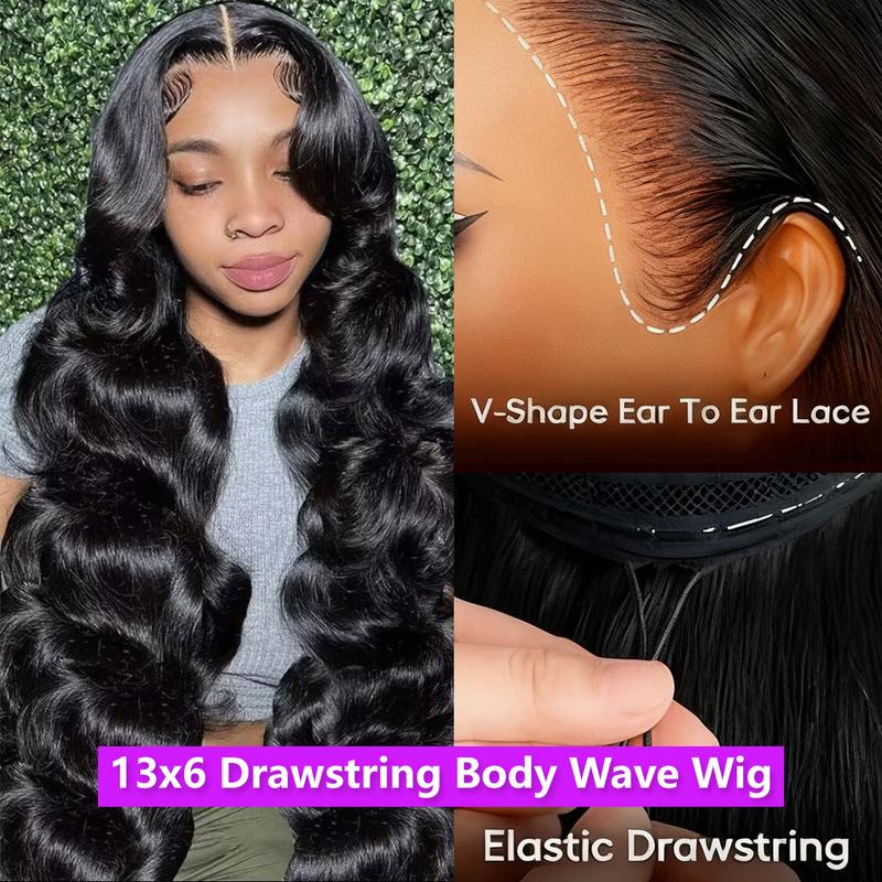 【Drawstring Wigs】Bling Hair 13x6 Glueless Lace Frontal Wigs Pre Cut Lace Ear to Ear HD Transparent Lace Skin Melted Brazilian Body Wave/Deep Wave Human Hair Wigs 180% Density Glueless Ready to Wear Wigs For Women