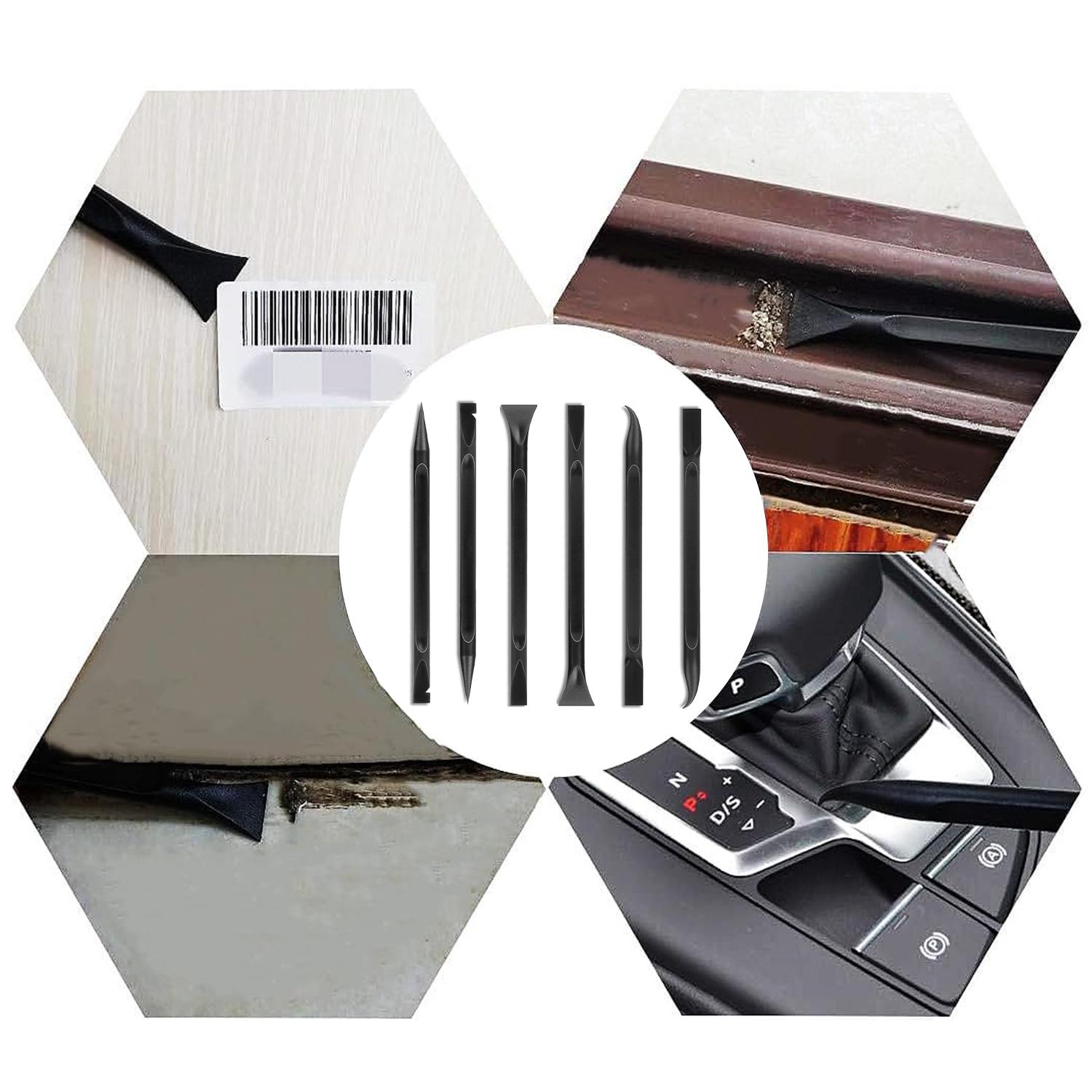 Car Detailing Pick Set, 6PCS Non-Scratch Plastic Scraper & Crevice Cleaning Tools, Multi-Purpose Auto Detailing Kit for Interior & Exterior, Remove Stickers, Labels, Oil & Dirt from Tight Gaps, Kitchen & Paint Safe