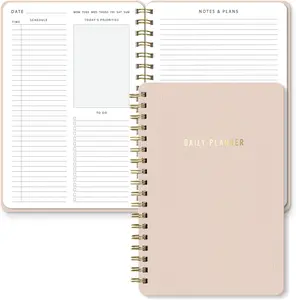 Daily Planner Notebook – Undated Two-Page Daily Layout with Hourly Schedule, To-Do List, Priorities, and Notes – 6.5" x 9.5" Spiral Bound Productivity Organizer – 160 Pages