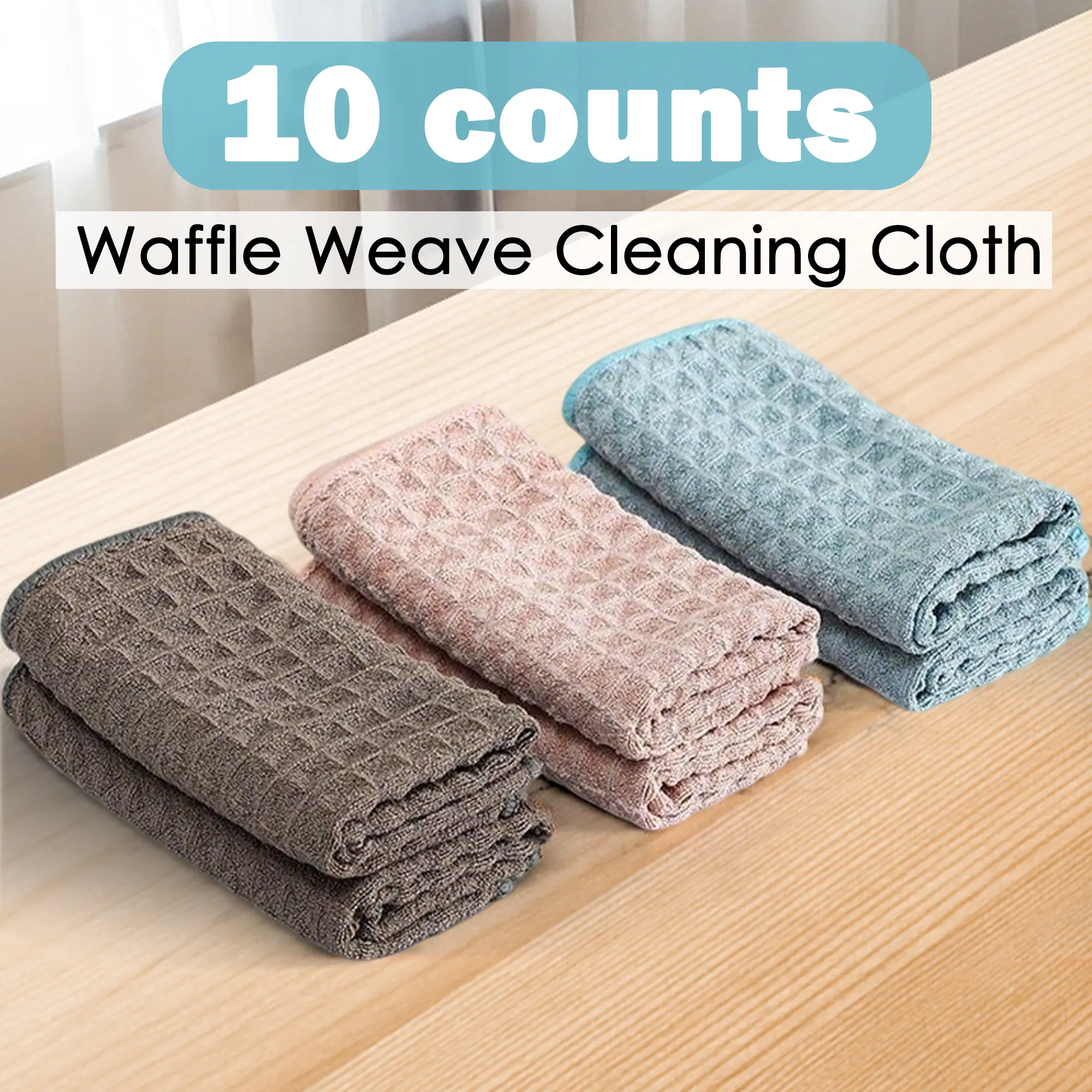 10-Count Upgraded Cotton Waffle Weave Washcloths, Vibrant Random Colors, Kitchen Surface Wipe Cloths for Body, Face & Daily Clean (Stainless Steel Cleaning Set Accessory)