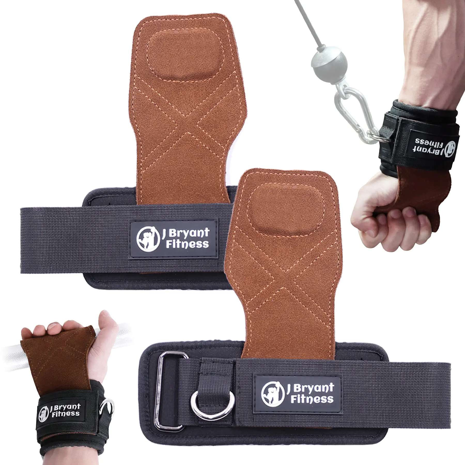 Leather Palm Grip Wrist Cuffs,Weight Lifting Straps with D Rings, 7mm Neoprene Wrist Support for Cable Machines & lifting Training Fitness Exercise Accessories