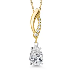 14K Two Tone Gold DEF Lab Grown Diamond and Lab Grown Diamond Pendant Necklace for Women | 0.76 Cttw | Gemstone April Birthstone | Pear Shape 8X5MM | With 18 Inch Chain