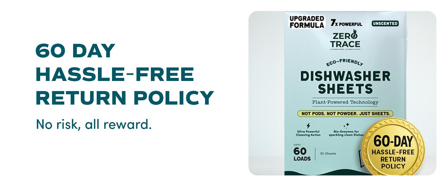 Zero Trace Eco-Friendly Dishwasher Detergent Sheets Unscented - 38 Plant-Based Sheets for Efficient Cleaning & Eco-Friendly Home Care - Ultra Concentrated PROTECH Formula - No Residue, Non-Toxic, Plastic-Free Packaging - Household